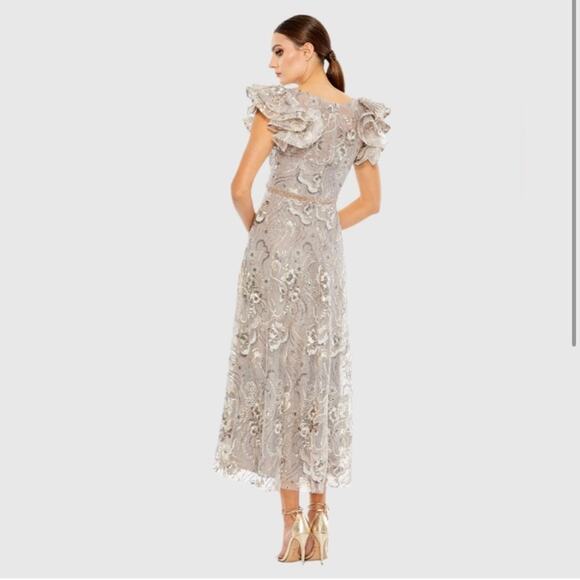 Mac Duggal Embellished Ruffled Cap Sleeve A Line Dress - Picture 3 of 8